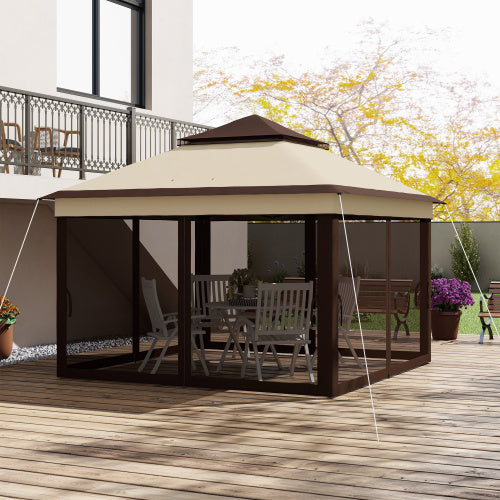 Outsunny 3 X 3m Pop Up Gazebo, Height Adjustable Instant Event Shelter With Netting And Carrying Bag, Beige