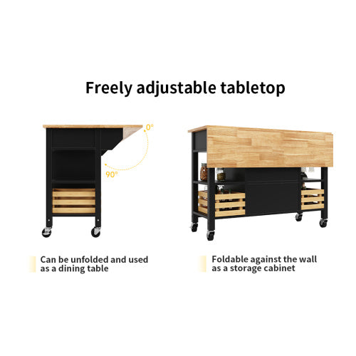 Rolling Kitchen Island Storage Trolley With Large Cabinet, 3 Drawers, Spice Rack, Adjustable Shelf, Dining Room Organiser Sideboard Cupboard Cabinet Cart, Black