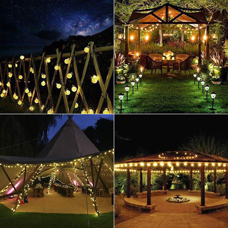 12M LED SOLAR POWERED Retro Bulb String Lights Garden Fairy Ball Outdoor Lamp