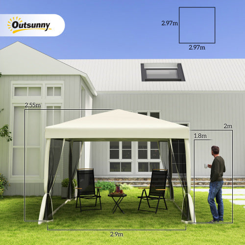 Outsunny 3 X 3m Pop Up Gazebo With 4 Mesh Sides And Carry Bag, Height Adjustable Party Canopy Tent, Portable Garden Outdoor