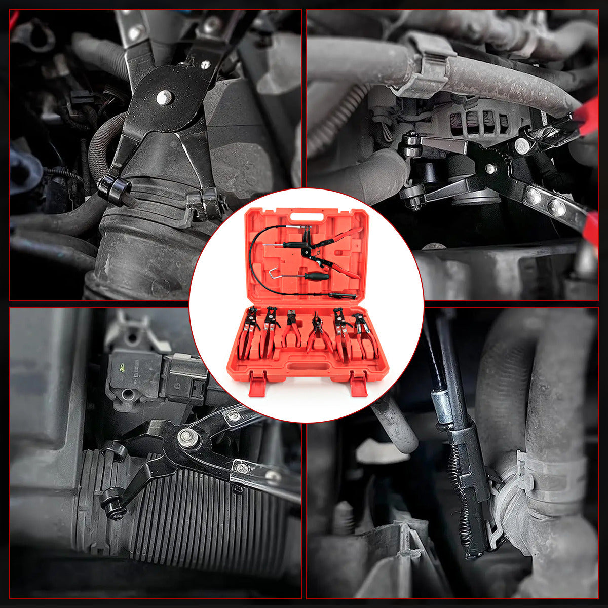 9Pc Hose Clamp Clip Pliers Kit Swivel Jaw Flat Angled Band Tool High Quality