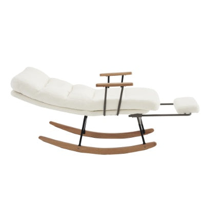 Rocking Chair, Boucle Fabric Tufted Rocking Chair, Armchair With Metal Legs And Wood Base, High Back Rocking Tub Chair With Comfortable Footrest And Adjustable Recliner For Living Room, Bedroom, White