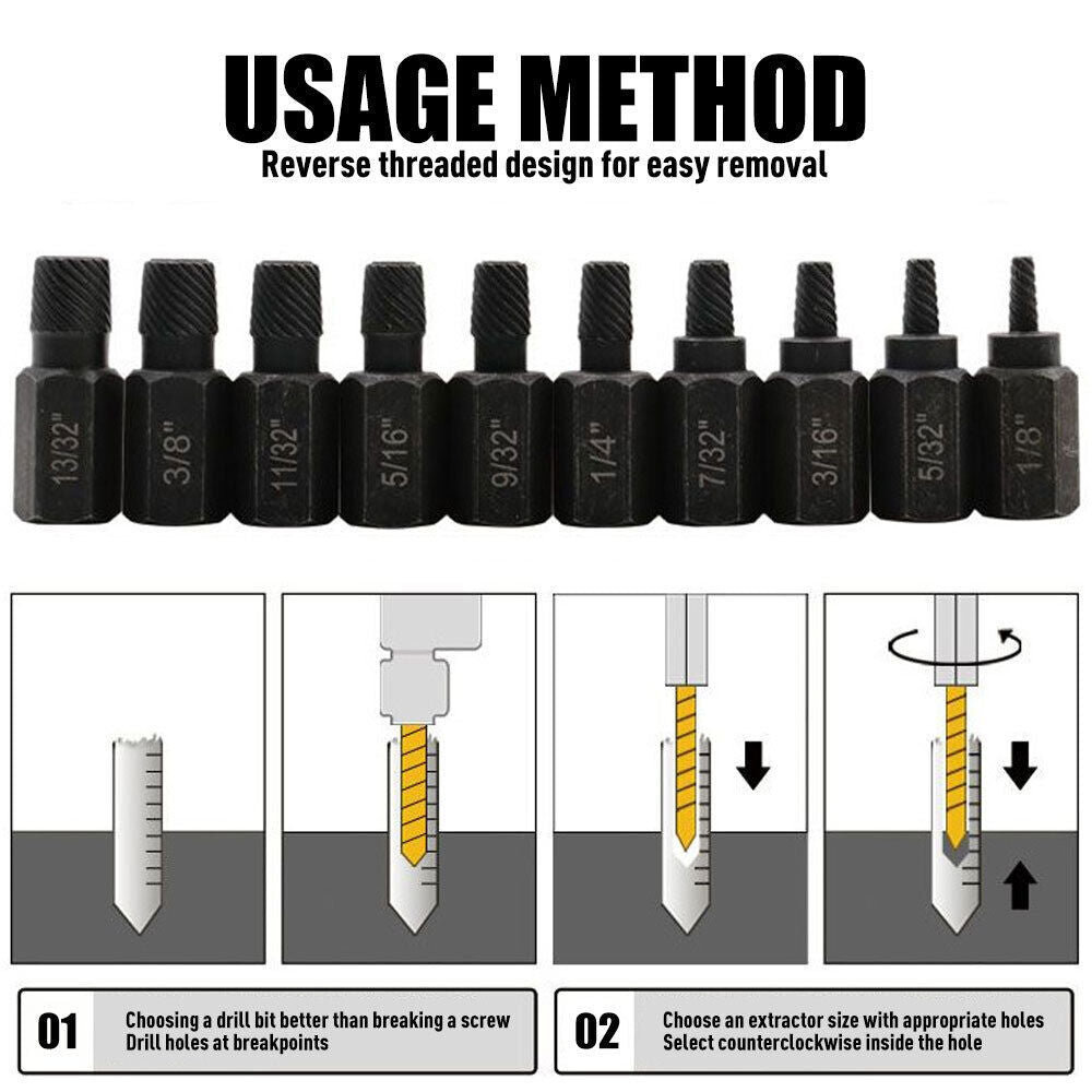 Screw Extractor Easy Out Drill Bits Broken Damaged Bolt Stud Remover Set 10PCS