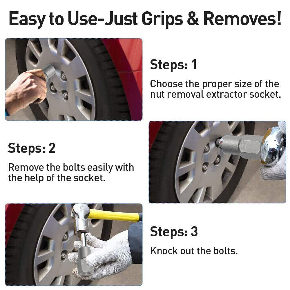 3-8 Locking Wheel Nut Remover Set Stud Bolt Impact Twist Socket Extractor Tool