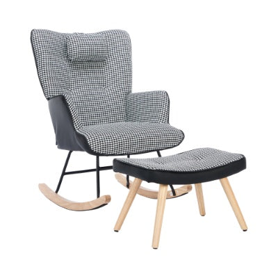 Rocking Chairs For Adults, Fabric Rocking Chair Relaxing Recliner Chair With Solid Wood Legs High Back Lounge Chairs For Balcony Living Room Bedroom