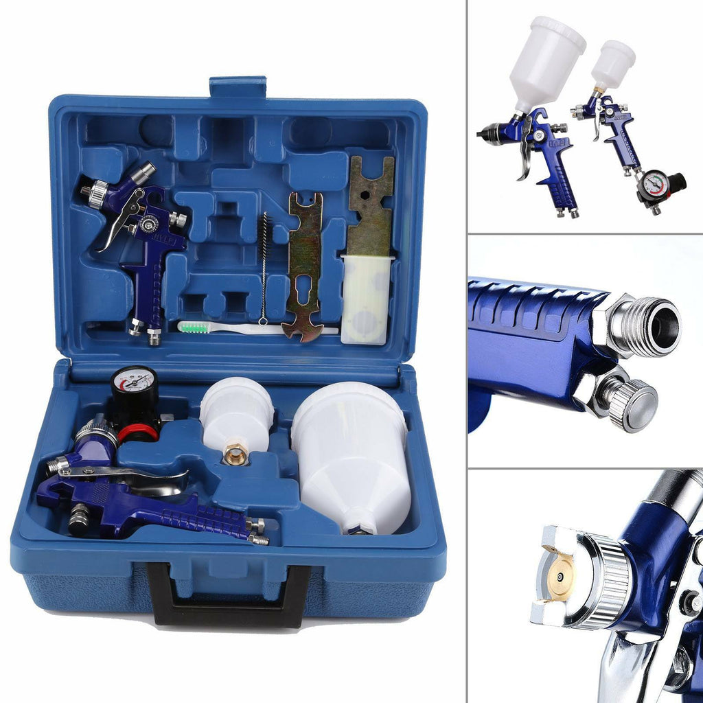 2 X HVLP Spray Gun Kit Air Gravity Feed Vehicle Car Paints1.4MM 0.8MM Nozzle