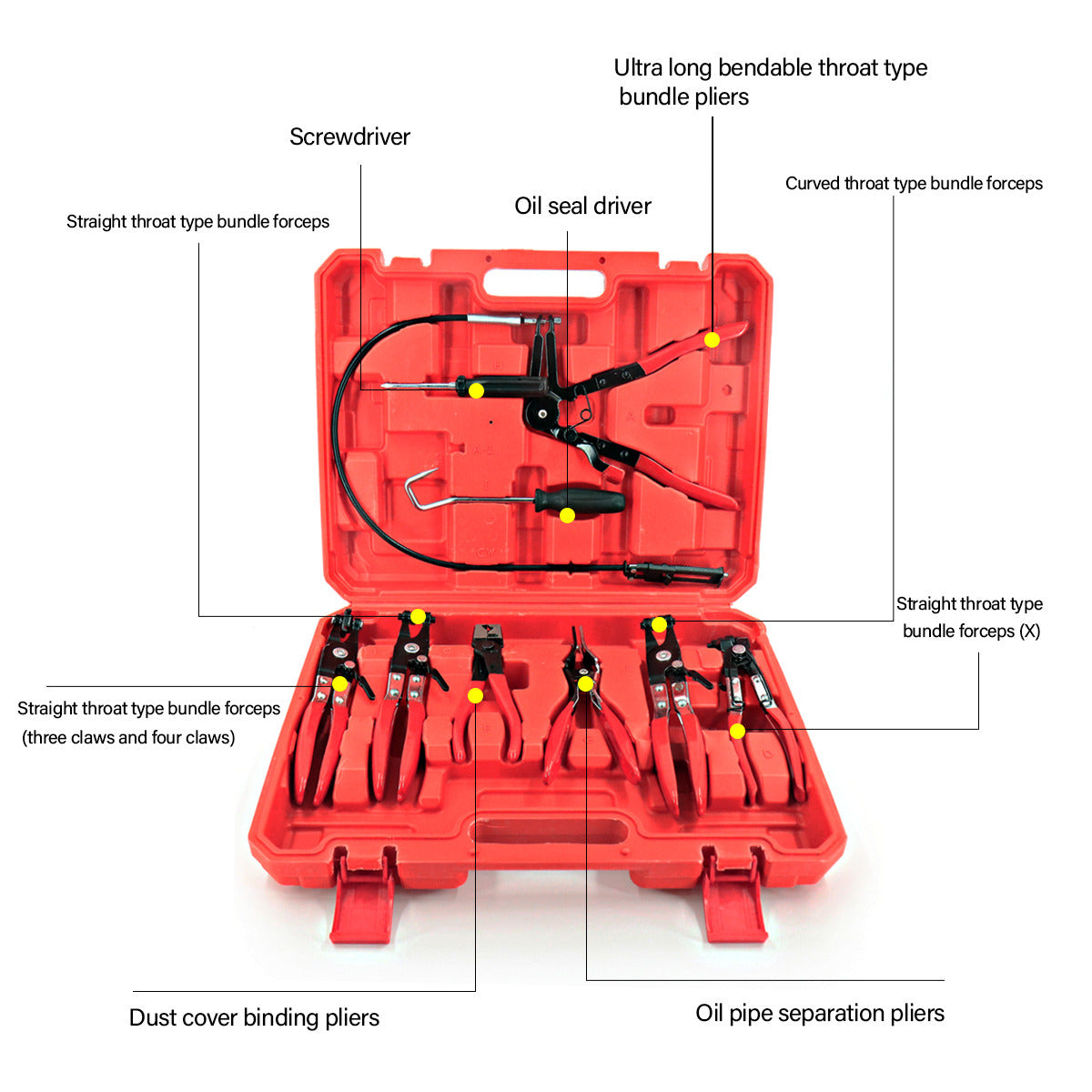 9Pc Hose Clamp Clip Pliers Kit Swivel Jaw Flat Angled Band Tool High Quality