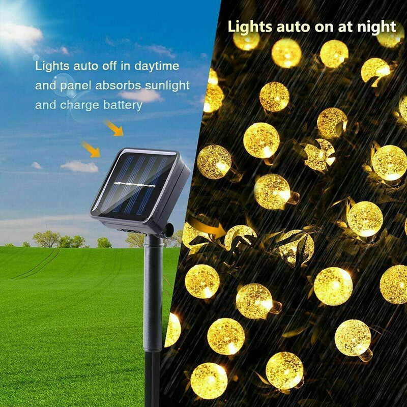 12M LED SOLAR POWERED Retro Bulb String Lights Garden Fairy Ball Outdoor Lamp