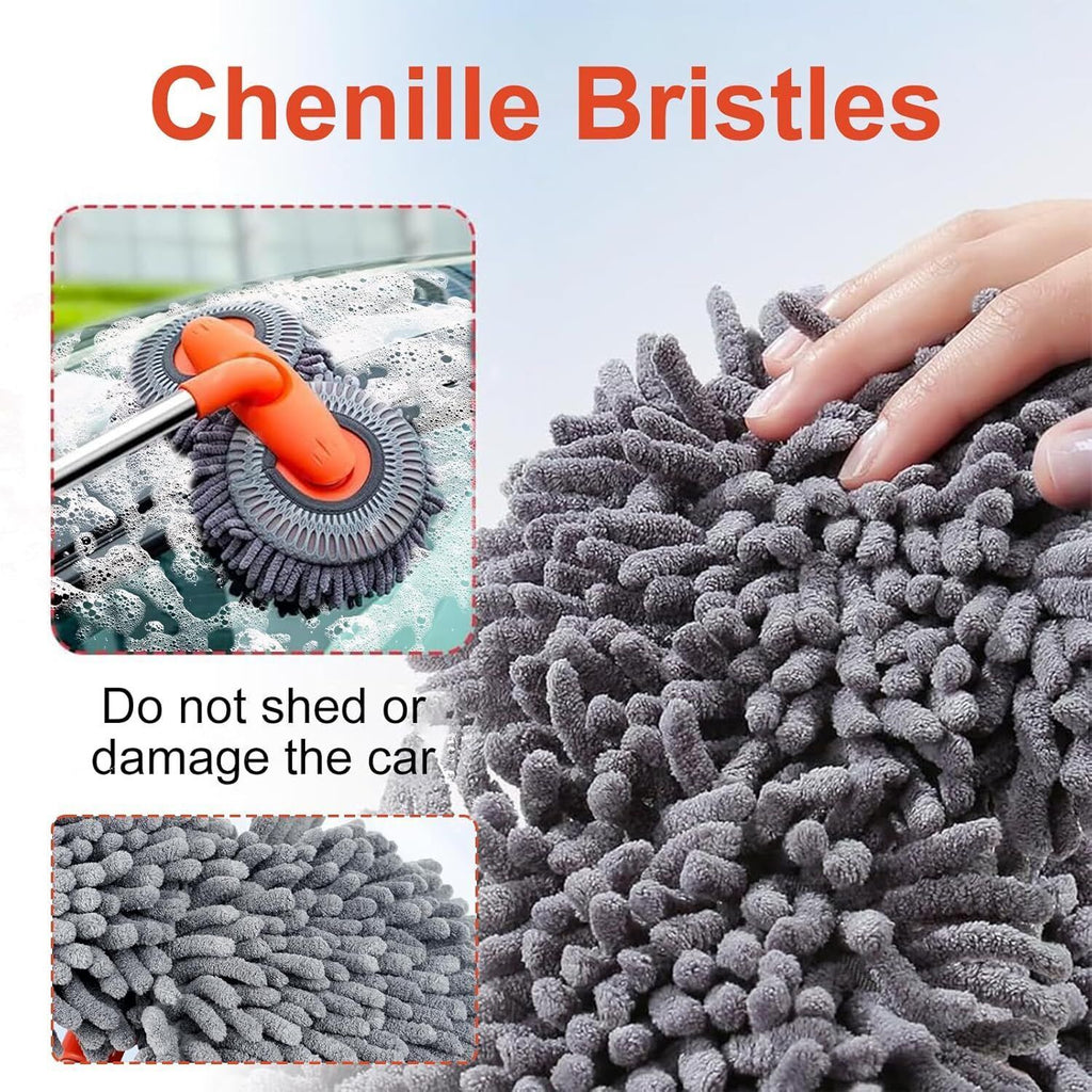 Microfiber Mop Wash Kit Telescopic Car Cleaning Brush With 4 Replacent Header