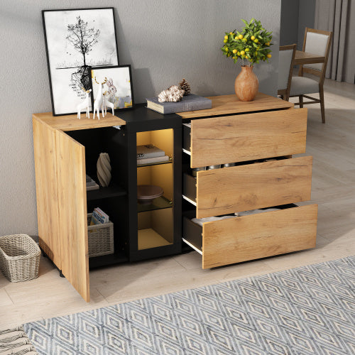 Modern Sideboard, Side Cabinet, Buffet Cabinet, Sideboard With 3 Drawers, Accent Console Table Storage Cabinet With Glass For Living Room, 140x40x80CM