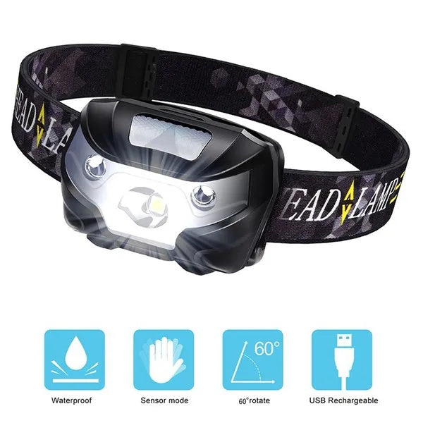 2x Super Bright Waterproof Head Torch Headlight LED USB Rechargeable Headlamp UK