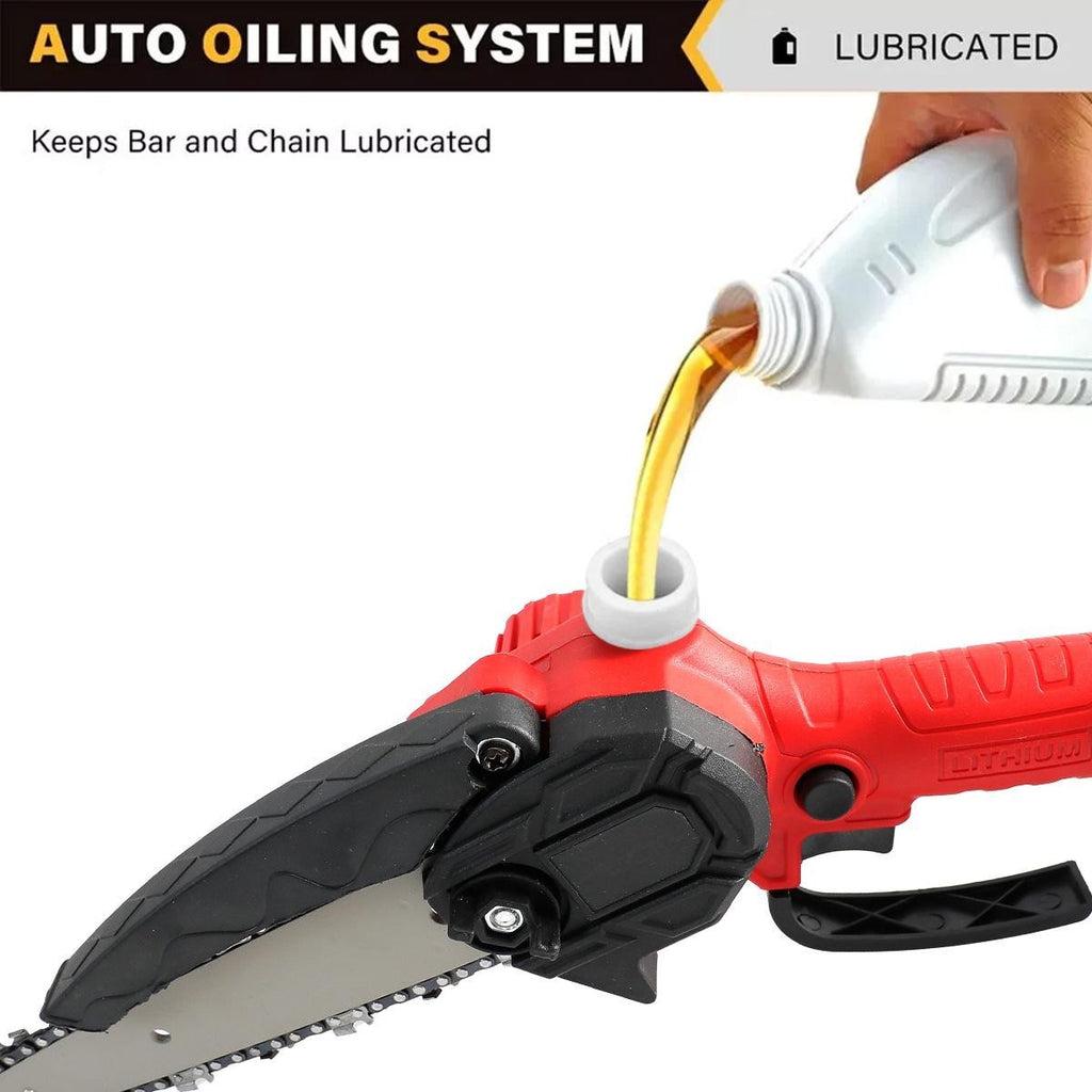 2 Batteries  4000W Mini Cordless Chainsaw Electric One-Hand Saw Wood Cutter