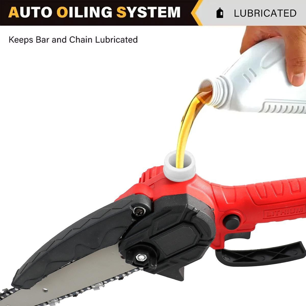 2 Batteries  4000W Mini Cordless Chainsaw Electric One-Hand Saw Wood Cutter