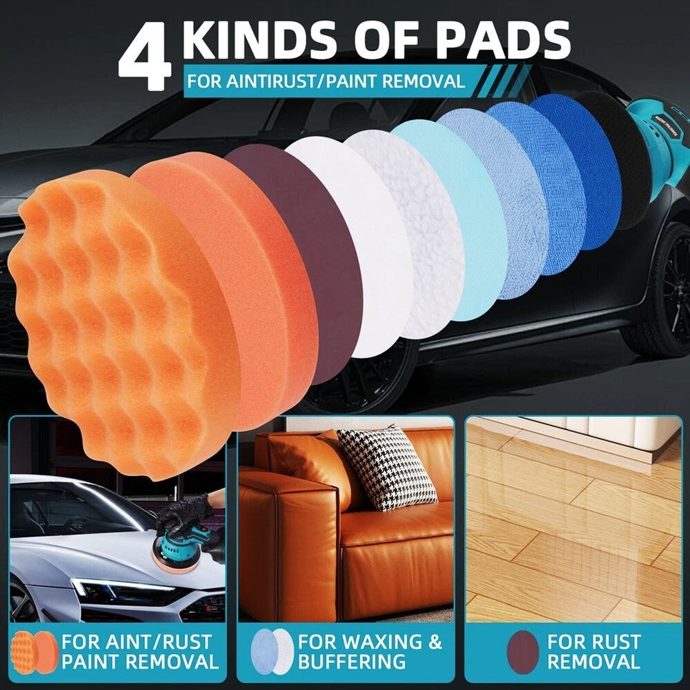 2 Battery Car Polisher Buffer Sander Polishing Machine Buffing Waxing Sponge Kit