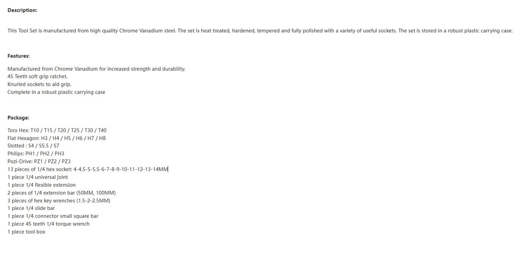 46PCS 1-4 Socket Wrench Screwdriver Bits Ratchet Driver Kit Repairing Tool Set