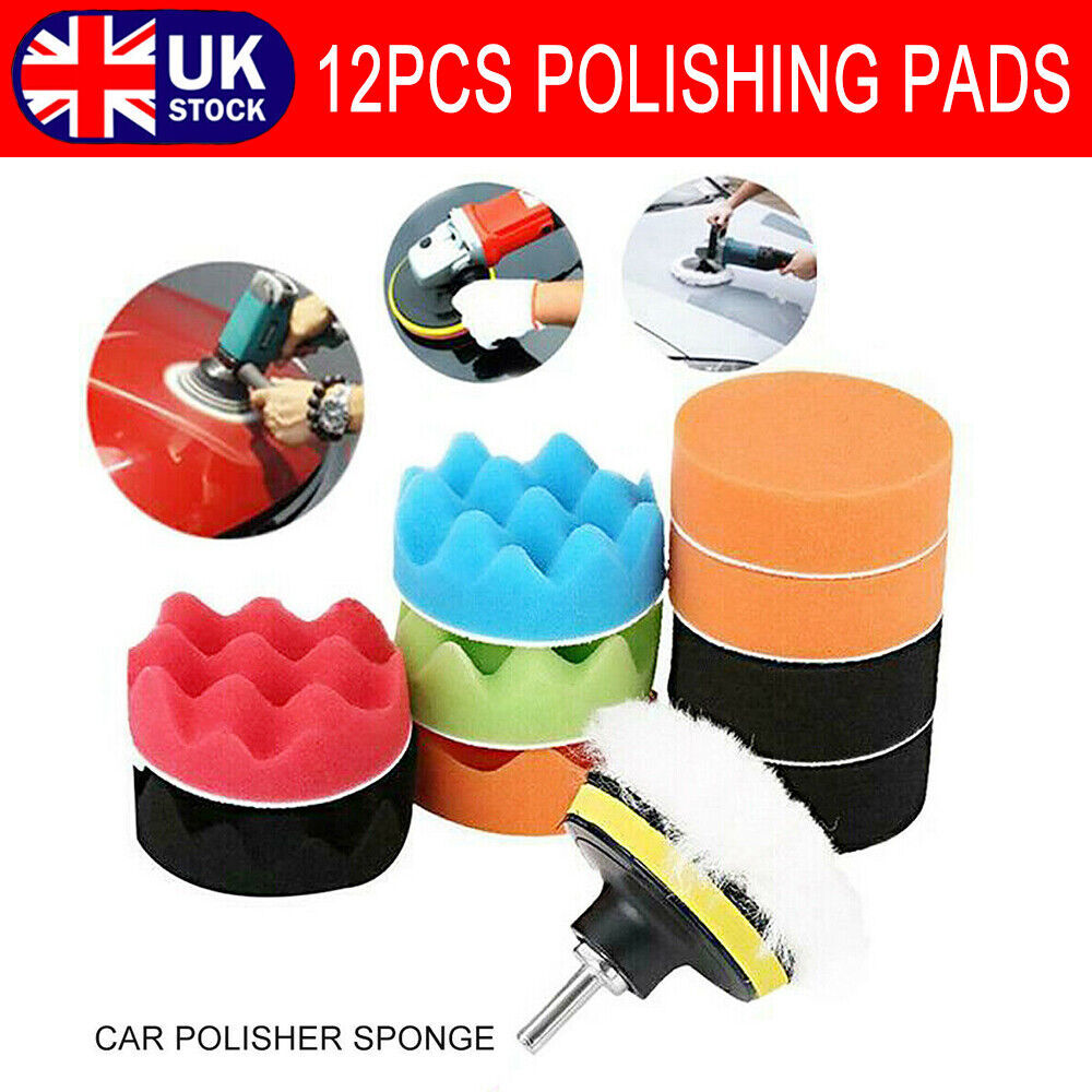 12pcs 3 Buffing Waxing Polishing Sponge Pads Kit Set For Car Polisher Drill UK