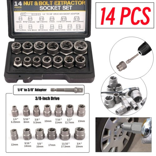 3-8 Locking Wheel Nut Remover Set Stud Bolt Impact Twist Socket Extractor Tool