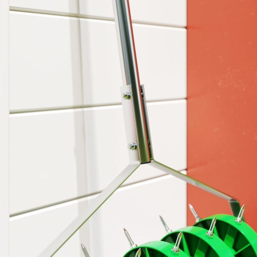 Outsunny Rolling Lawn Aerator, Manual Grass Spike Roller, Heavy Duty Garden Aerator With 3 Piece Detachable Handle And T-bar Grip, Outdoor Garden Lawn Tool, Dark Green