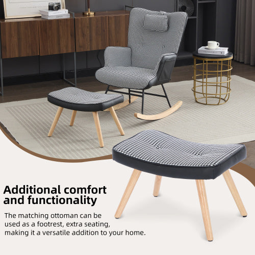 Rocking Chairs For Adults, Tteddy Rocking Chair Relaxing Recliner Chair With Solid Wood Legs High Back Lounge Chairs For Balcony Living Room Bedroom