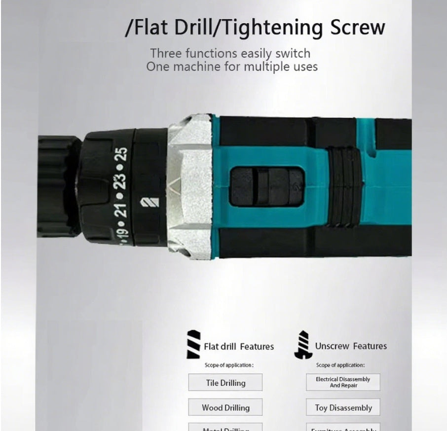 2 Battery Cordless Drill 21V Electric Screwdriver Set Combi Driver High Power UK