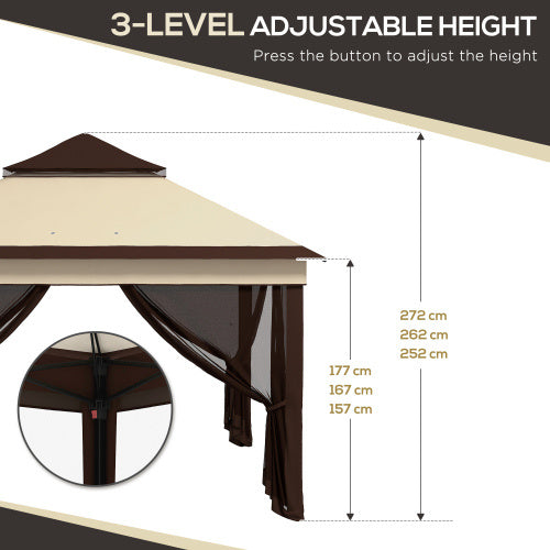 Outsunny 3 X 3m Pop Up Gazebo, Height Adjustable Instant Event Shelter With Netting And Carrying Bag, Beige