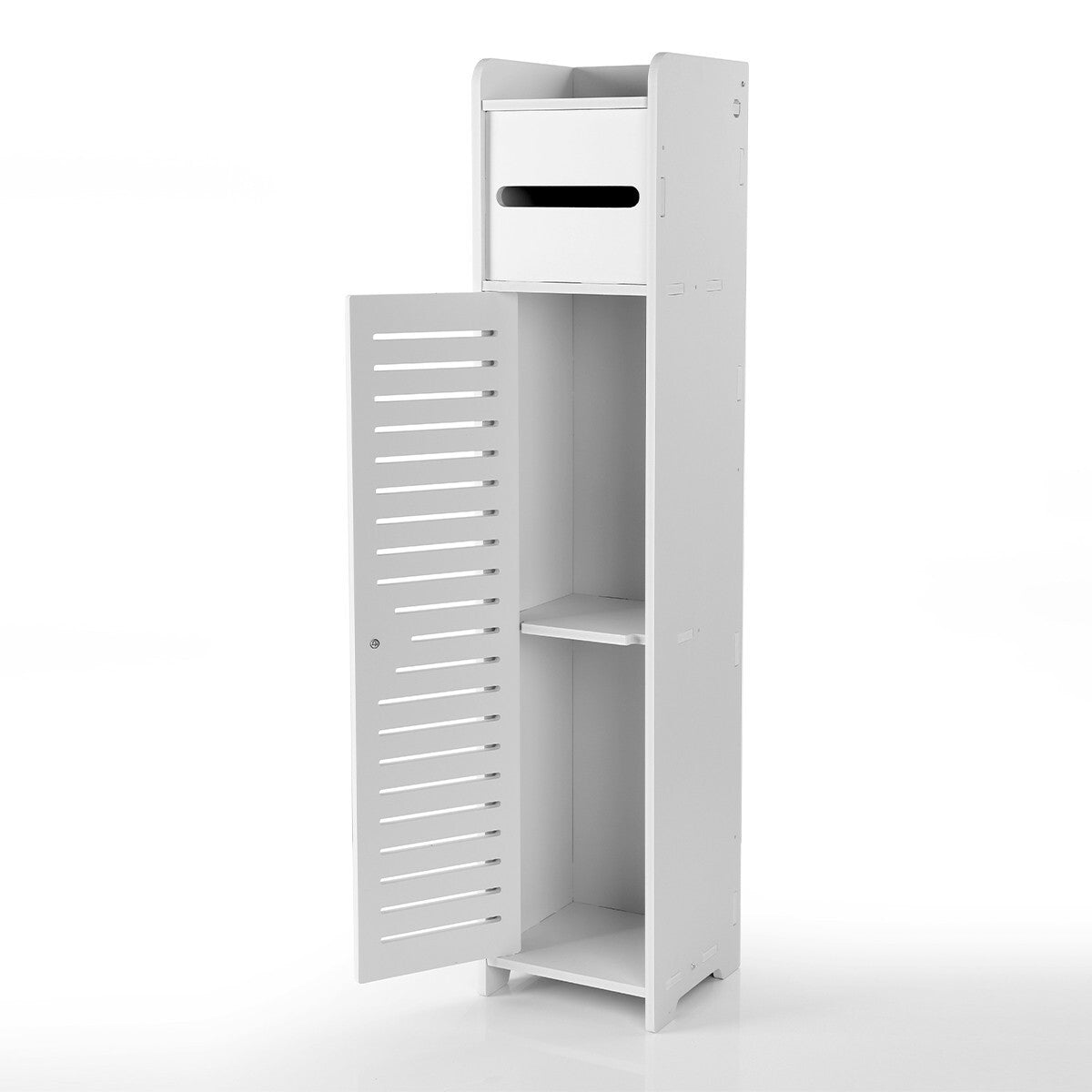 Wooden White Free Standing Toilet Paper Roll Holder Bathroom Storage Cabinet UK