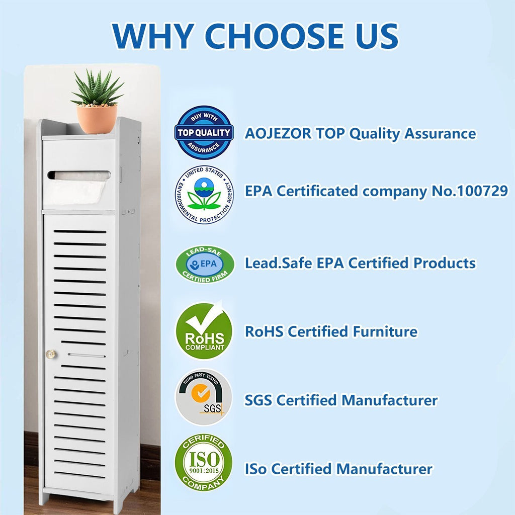 Wooden White Free Standing Toilet Paper Roll Holder Bathroom Storage Cabinet UK