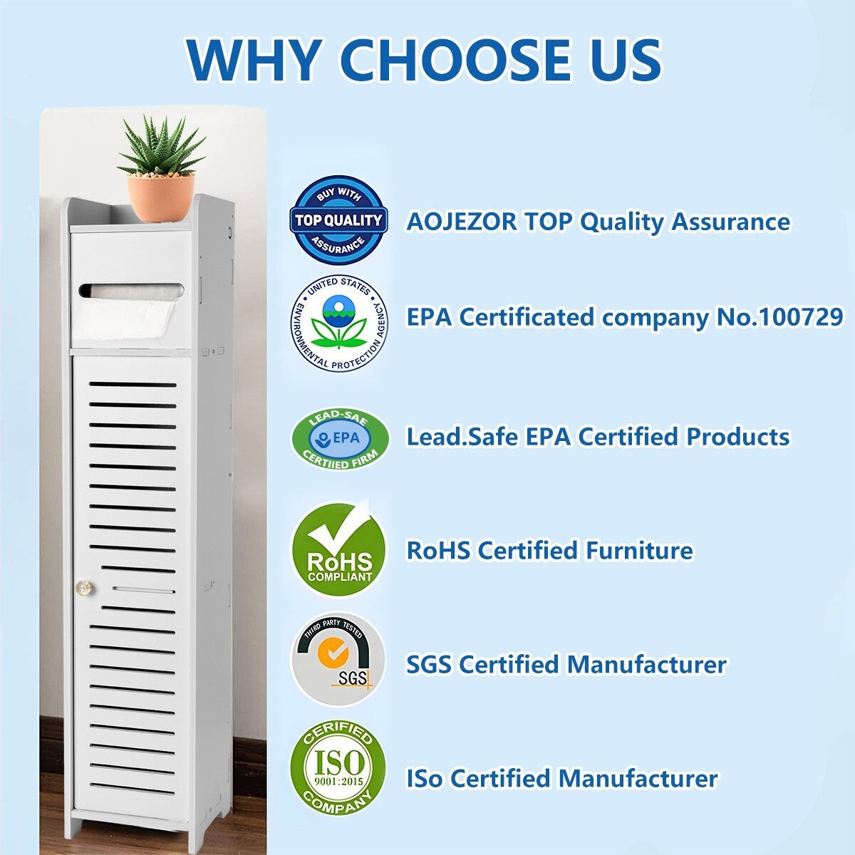 Wooden White Free Standing Toilet Paper Roll Holder Bathroom Storage Cabinet UK