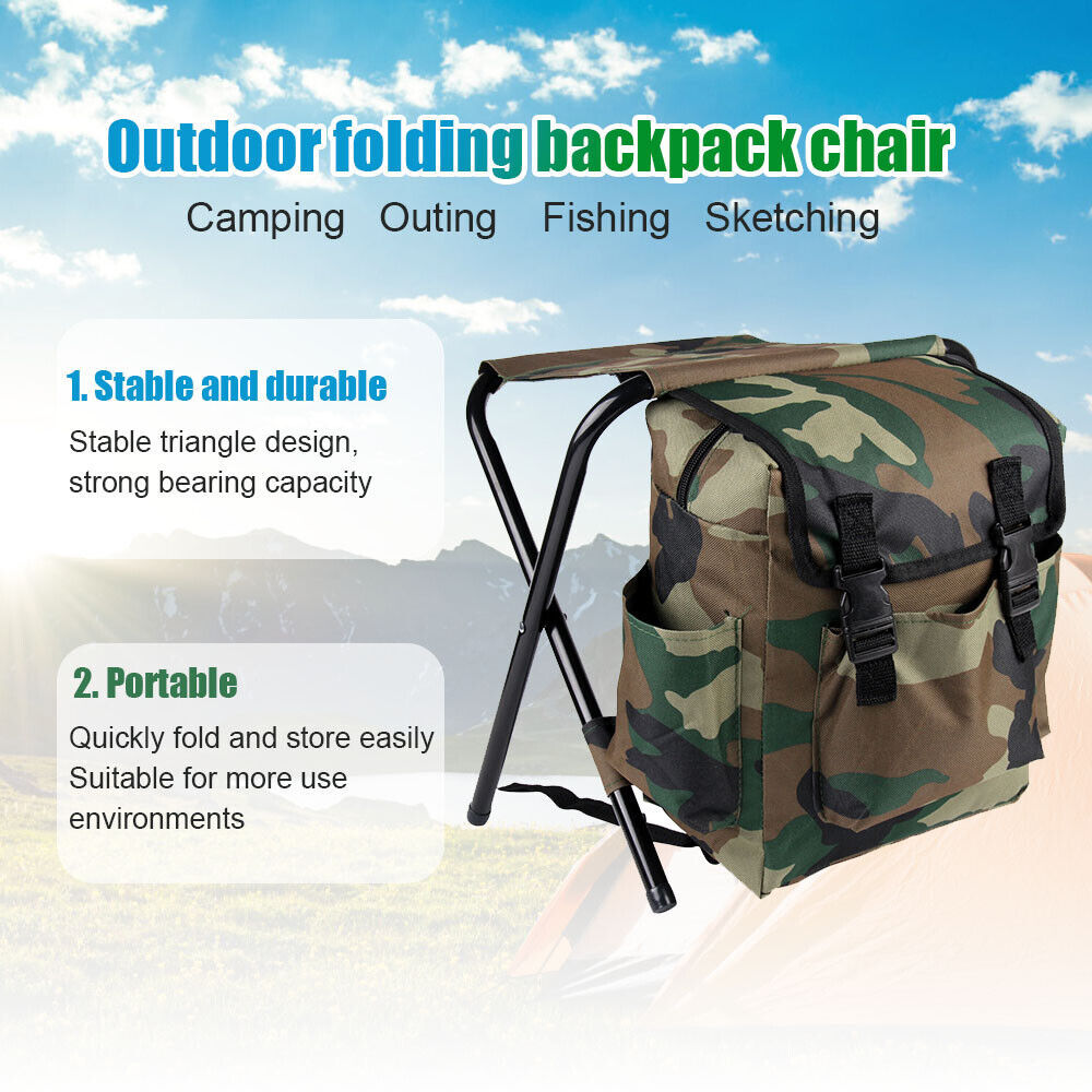 2in1 Oxford Fishing Tackle Backpack Bag,Camping Hiking Foldable Stool Seat Chair