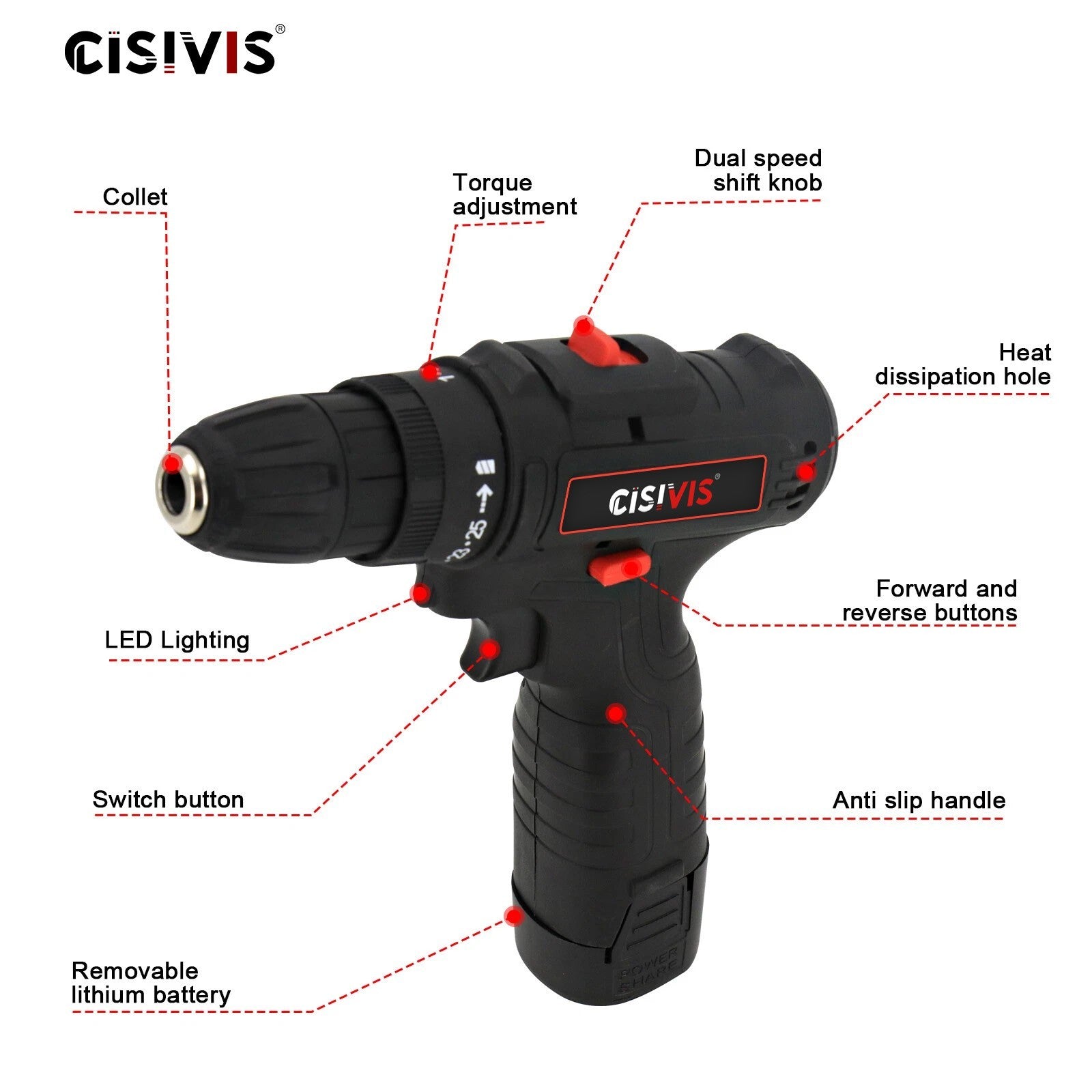 12V Cordless Electric Drill Set Electric Driver Screwdriver With 2 Batteries