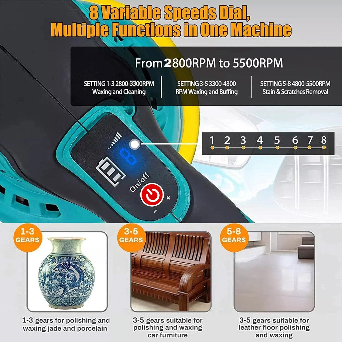 2 Battery Car Polisher Buffer Sander Polishing Machine Buffing Waxing Sponge Kit