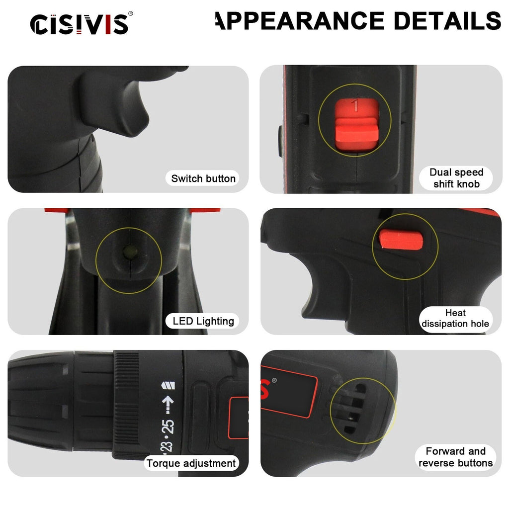 12V Cordless Electric Drill Set Electric Driver Screwdriver With 2 Batteries