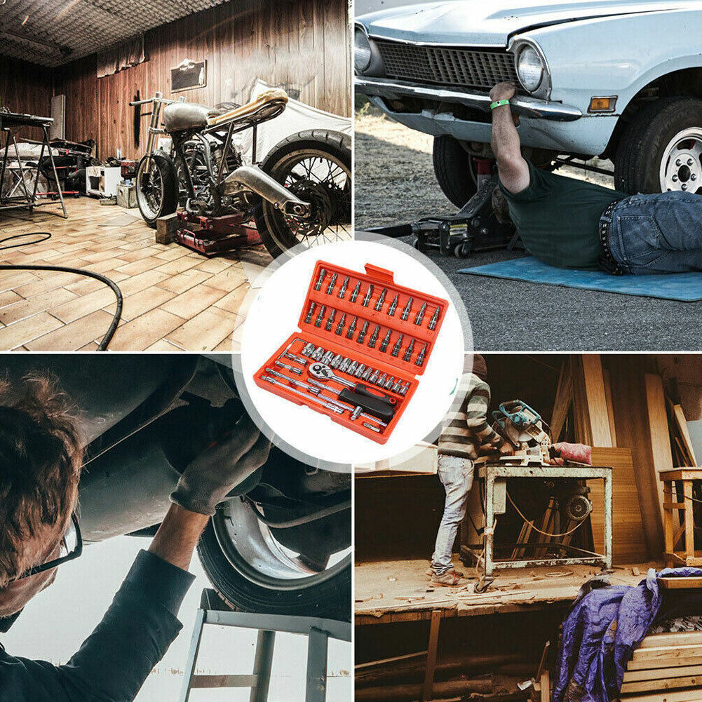 46PCS Metric Socket Set Ratchet Torx Wrench Kit 1  4   Drive Repair Tool With Case