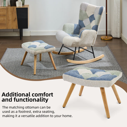 Rocking Chairs For Adults, Tteddy Rocking Chair Relaxing Recliner Chair With Solid Wood Legs High Back Lounge Chairs For Balcony Living Room Bedroom