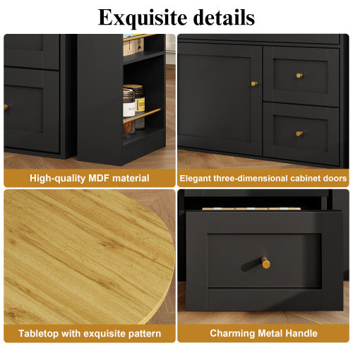 Extendable Bar Table With Storage Space  138-204x39x105cm  Kitchen Cabinet Sideboard With Snack Shelf, Telescopic Bar Table, High Table, Bistro Table  High Table,Kitchen Island, Black