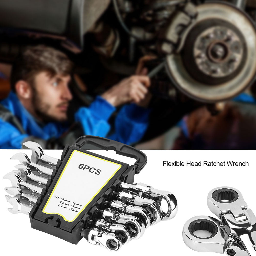 6Pcs Flexible Head Multi Functional Ratchet Conination Spanner Wrench 8-17mm Repair Tools Set