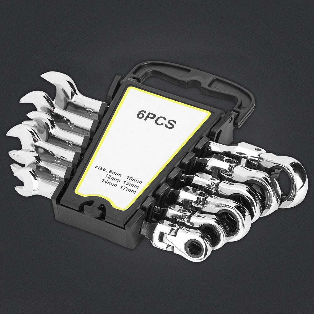 6Pcs Flexible Head Multi Functional Ratchet Conination Spanner Wrench 8-17mm Repair Tools Set