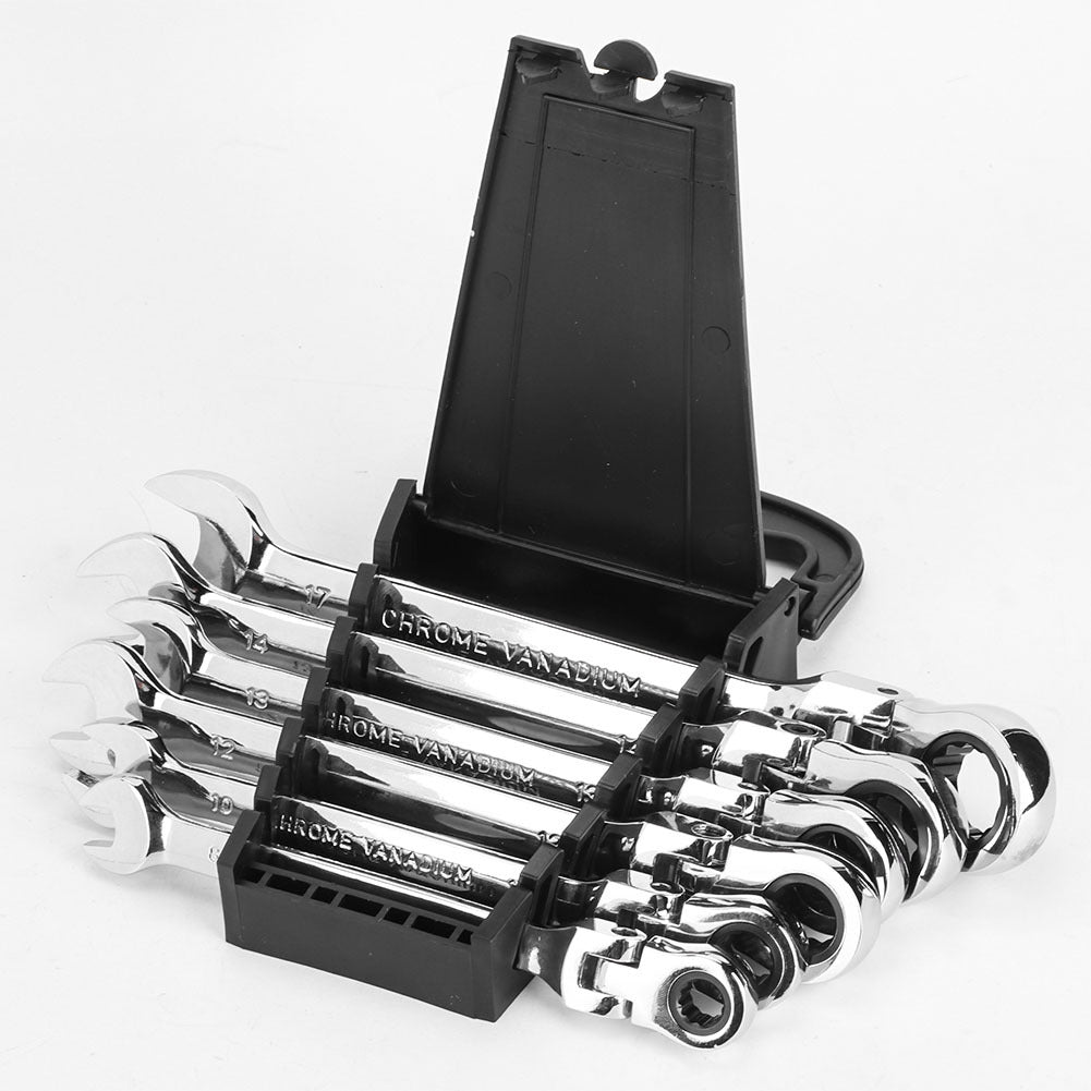 6Pcs Flexible Head Multi Functional Ratchet Conination Spanner Wrench 8-17mm Repair Tools Set