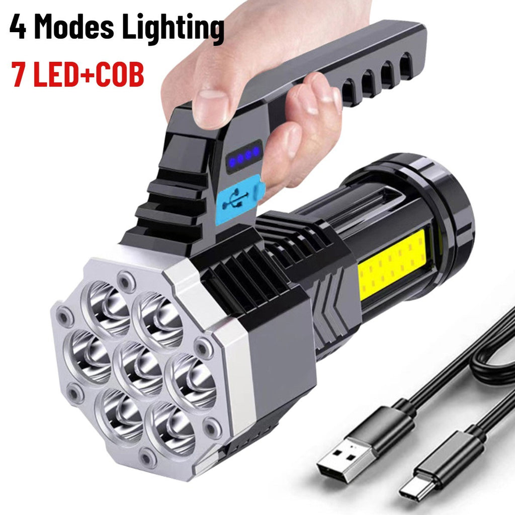 7 LED Flashlight COB Torch Rechargeable Side Light USB Charging 4 Modes Waterproof Work Light
