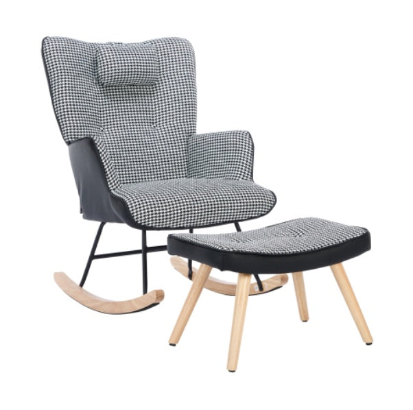 Rocking Chairs For Adults, Tteddy Rocking Chair Relaxing Recliner Chair With Solid Wood Legs High Back Lounge Chairs For Balcony Living Room Bedroom