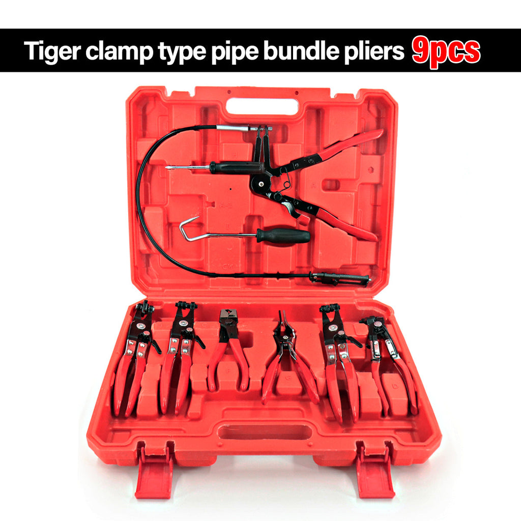 9Pc Hose Clamp Clip Pliers Kit Swivel Jaw Flat Angled Band Tool High Quality