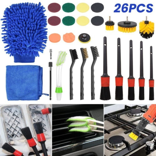26Pcs Car Detailing Brush Set Soft Brushes Interior Wheel Valet Pro Cleaning Kit
