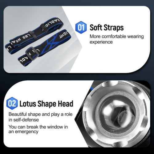 T6 Headlamp Rechargeable 350000LM LED Zoom Headlight Head Torch USB Line UK