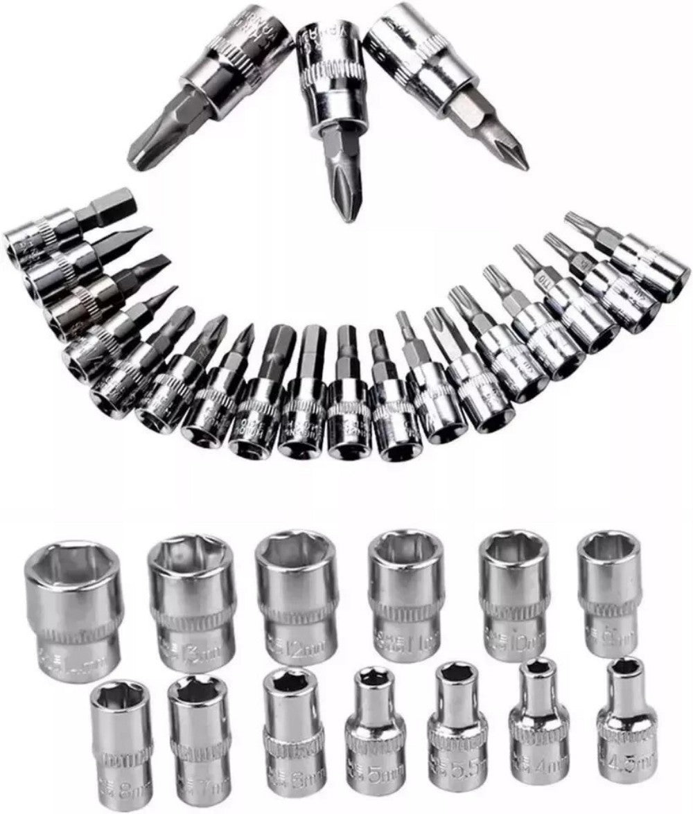 46PCS 1-4 Socket Wrench Screwdriver Bits Ratchet Driver Kit Repairing Tool Set