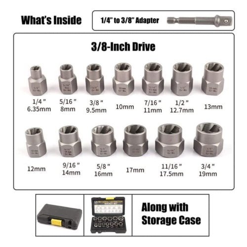 3-8 Locking Wheel Nut Remover Set Stud Bolt Impact Twist Socket Extractor Tool