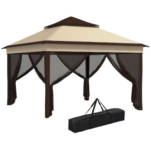 Outsunny 3 X 3m Pop Up Gazebo, Height Adjustable Instant Event Shelter With Netting And Carrying Bag, Beige