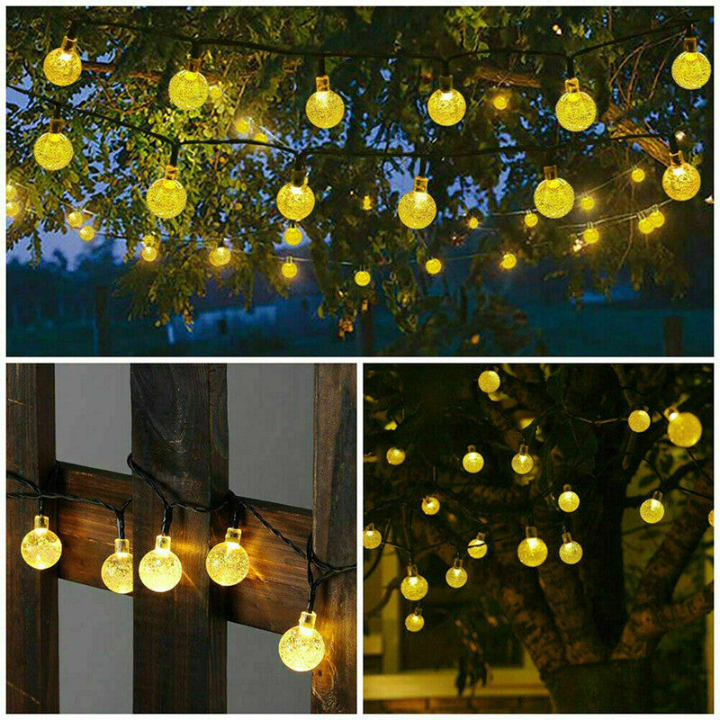 12M LED SOLAR POWERED Retro Bulb String Lights Garden Fairy Ball Outdoor Lamp