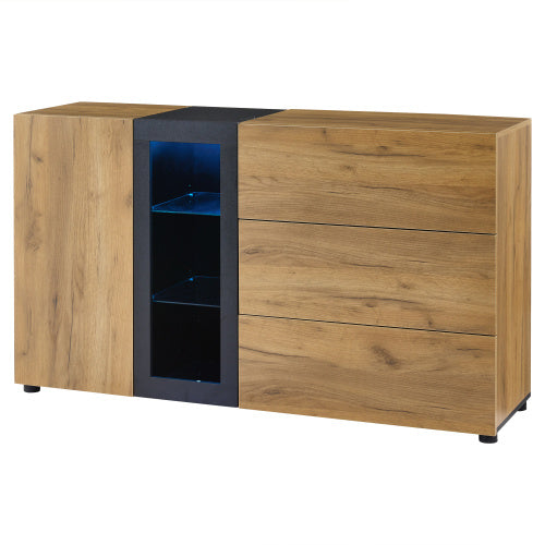Modern Sideboard, Side Cabinet, Buffet Cabinet, Sideboard With 3 Drawers, Accent Console Table Storage Cabinet With Glass For Living Room, 140x40x80CM