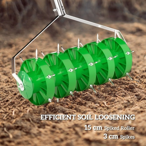 Outsunny Rolling Lawn Aerator, Manual Grass Spike Roller, Heavy Duty Garden Aerator With 3 Piece Detachable Handle And T-bar Grip, Outdoor Garden Lawn Tool, Dark Green
