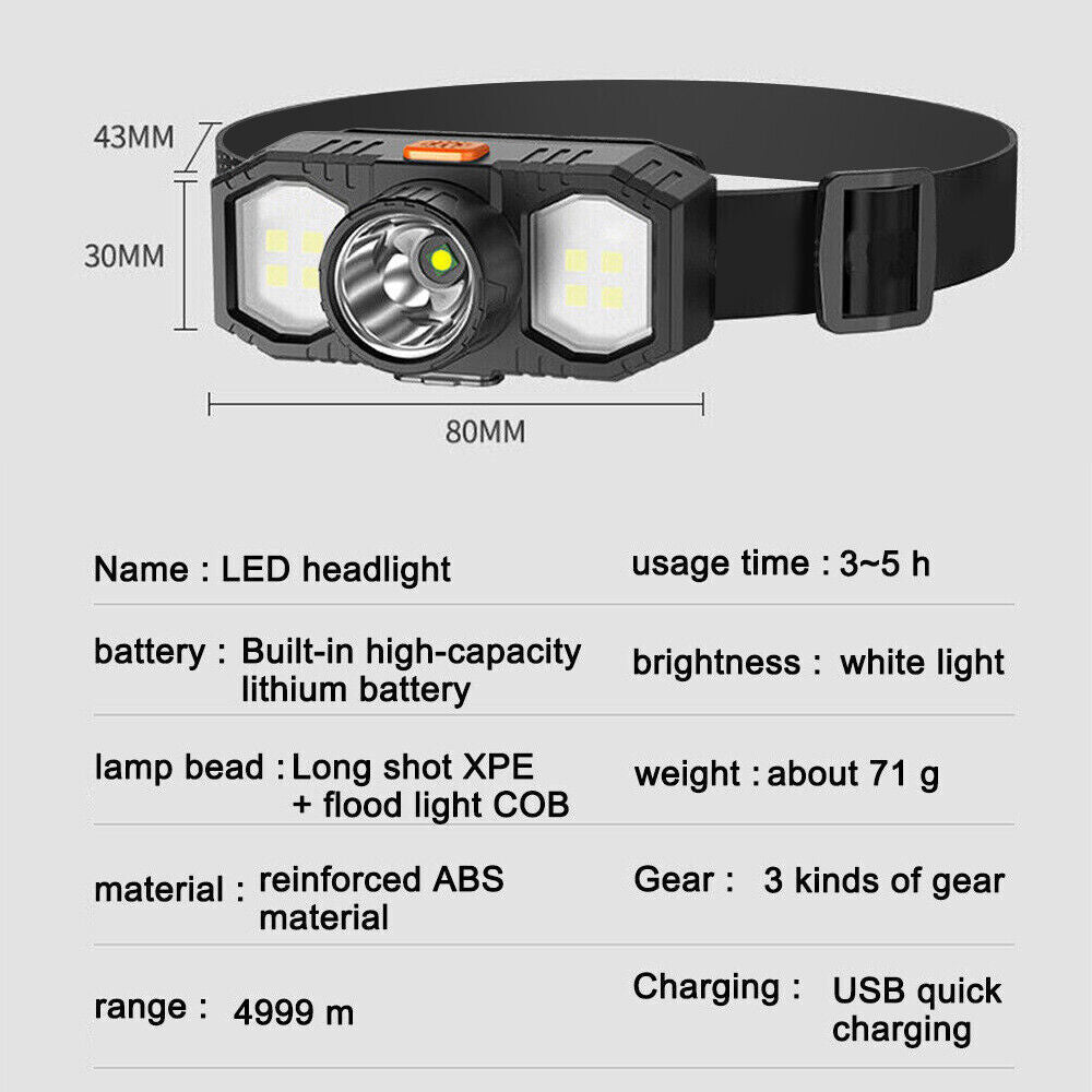 Super Bright Waterproof LED Head Torch Headlight USB Rechargeable Headlamp UK